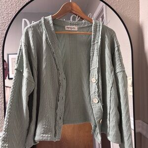 Impressions Light Green Button-Up Cardigan